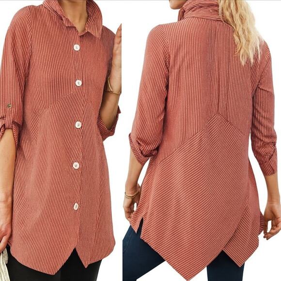 Soft Surroundings Sasha Orange Stripe Button Up Tunic Top Plus Size 1X Lagonlook - Picture 11 of 12